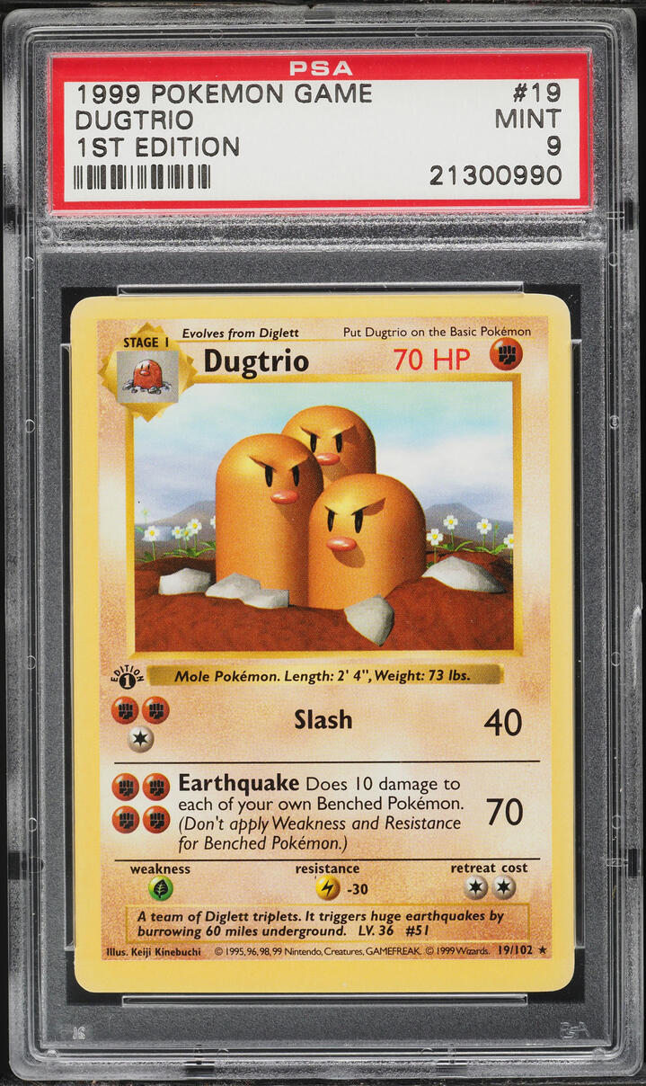 1999 Pokemon Base Set Shadowless 1st Edition Dugtrio #19 PSA 9 MINT