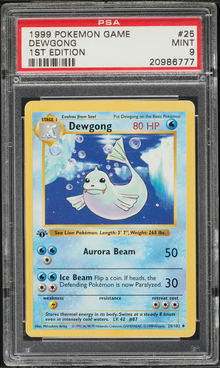 1999 Pokemon Base Set Shadowless 1st Edition Dewgong #25 PSA 9 MINT