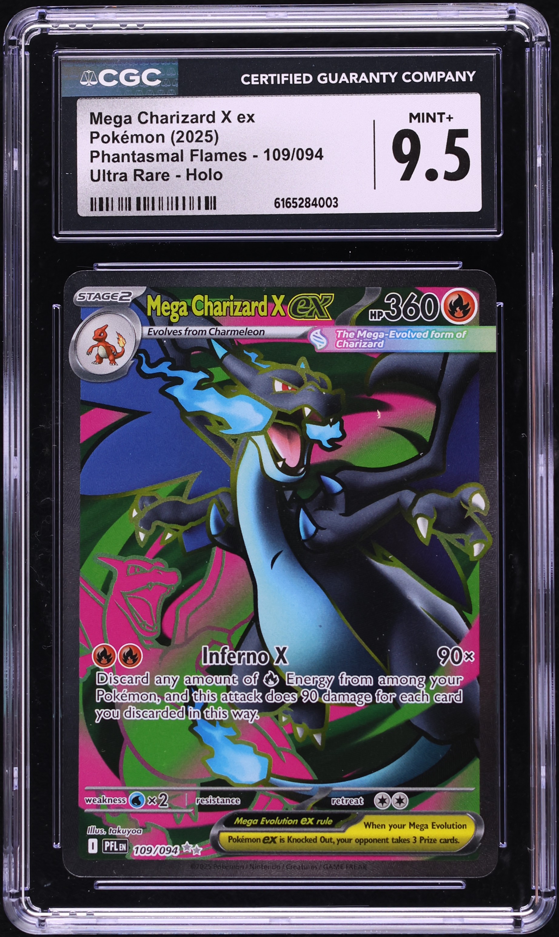 2025 Pokemon Mega Evolution Phantasmal Flames Full Art Mega Charizard X Ex #109 CGC 9.5 MINT+