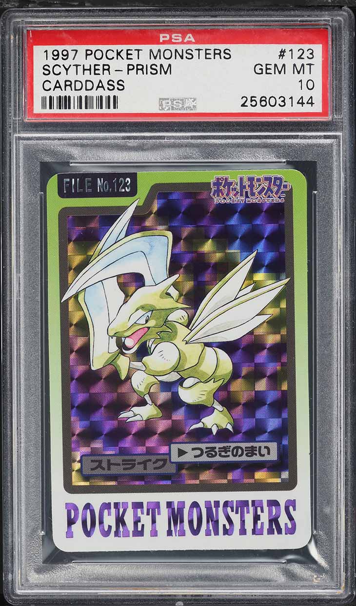 1997 Pokemon Japanese Pocket Monsters Carddass Prism Scyther #123 PSA 10 GEM