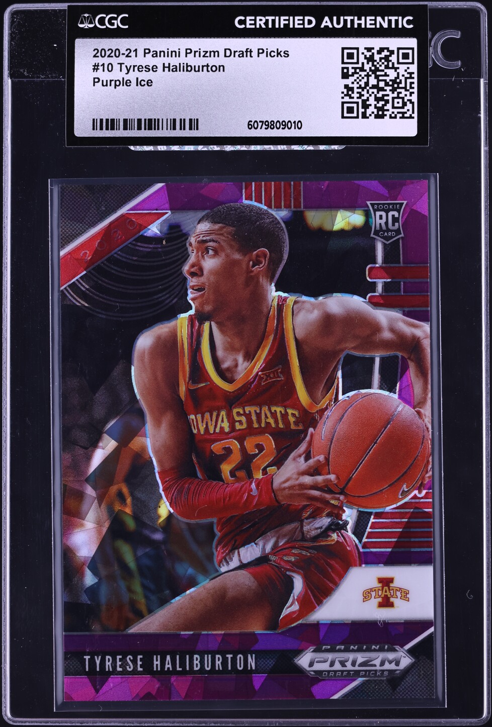 2020 Panini Prizm Draft Picks Purple Ice Tyrese Haliburton ROOKIE /149 #10 CGC AUTH