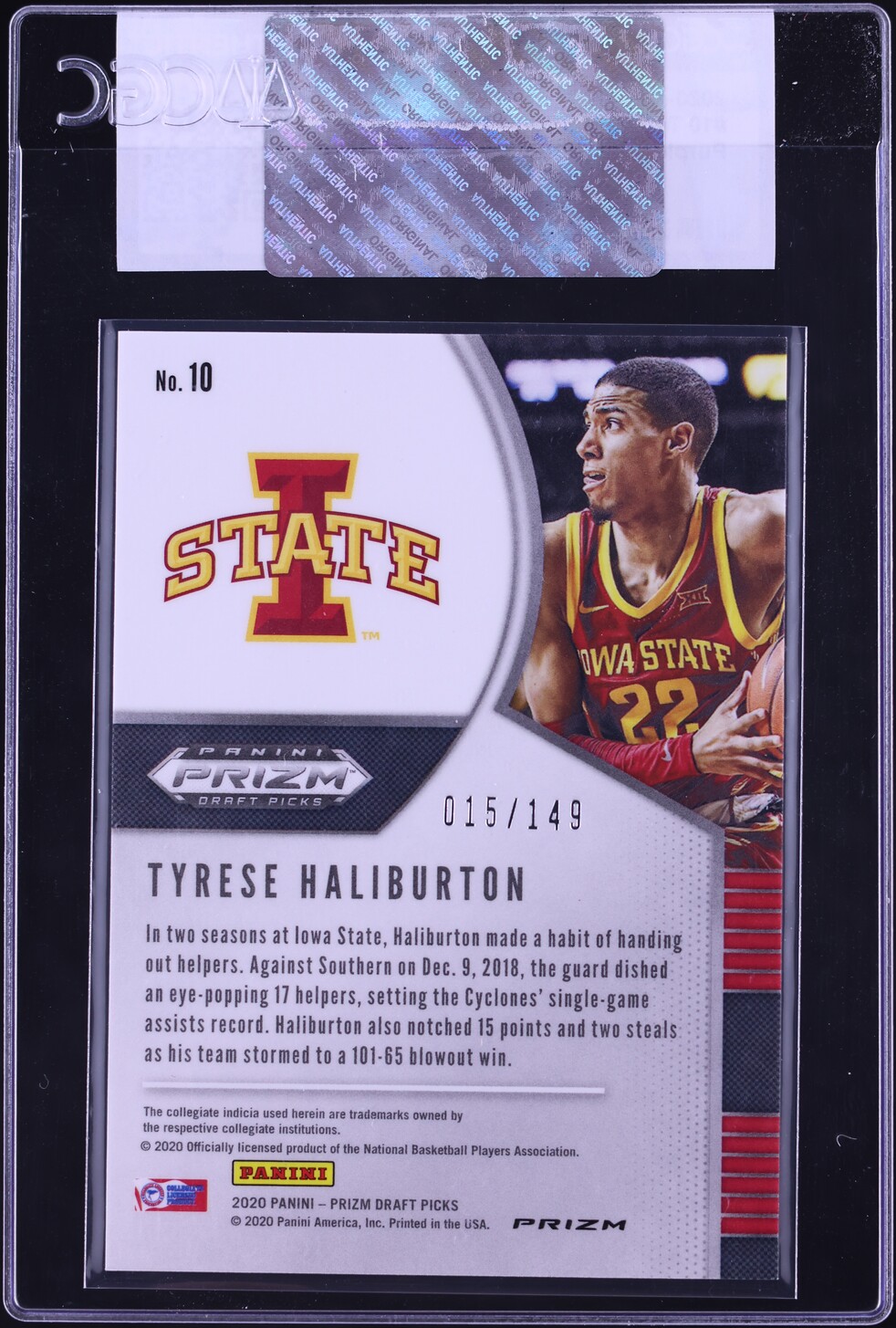 2020 Panini Prizm Draft Picks Purple Ice Tyrese Haliburton ROOKIE /149 #10 CGC AUTH