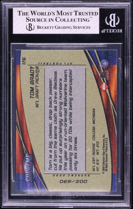 2000 Collector's Edge Supreme Hologold Tom Brady ROOKIE /200 #176 BGS 7 NRMT - Photo 2