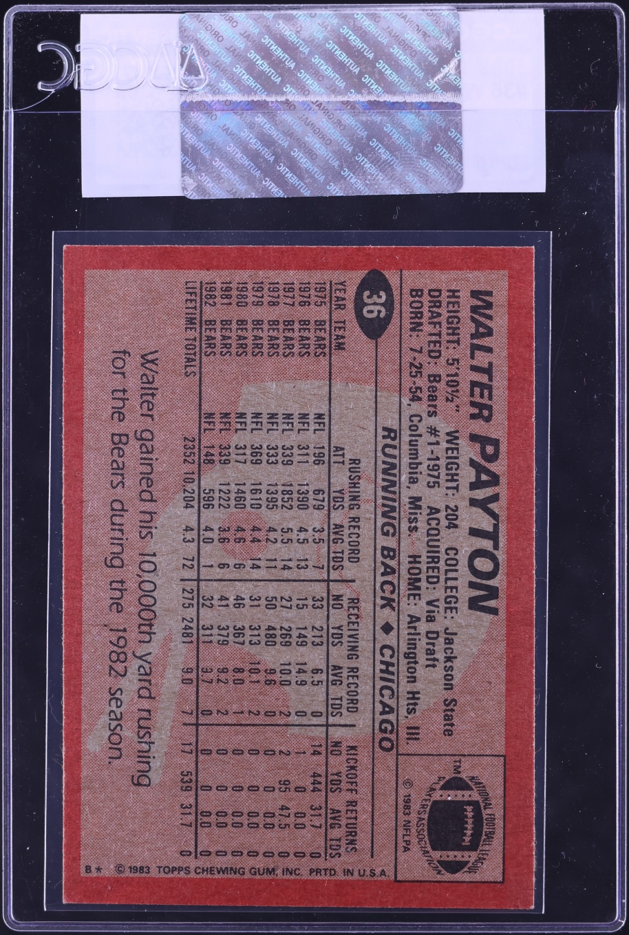 1983 Topps Football Walter Payton #36 CGC AUTH