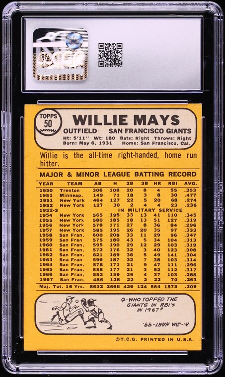 1968 Topps Willie Mays #50 CGC 4.5 VGEX+
