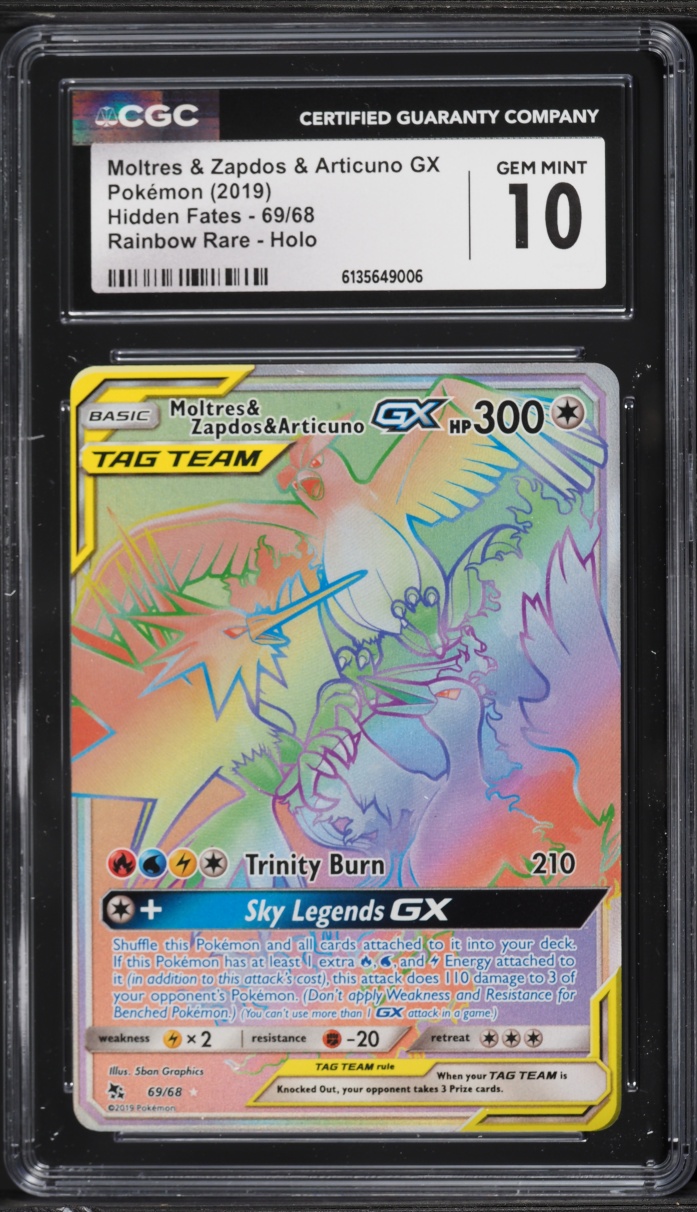 2019 Pokemon SM Hidden Fates Rainbow Rare Moltres & Zapdos & Articuno GX #69 CGC 10 GEM MINT