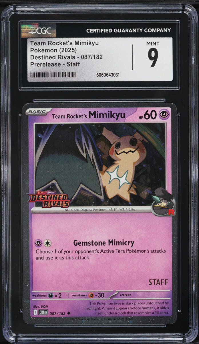 2025 Pokemon SV Destined Rivals Prerelease Staff Team Rocket's Mimikyu #87 CGC 9 MINT