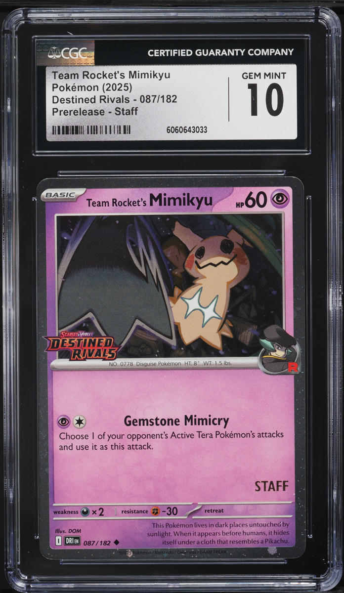 2025 Pokemon Scarlet & Violet Destined Rivals Prerelease Staff Team Rocket's Mimikyu #87 CGC 10