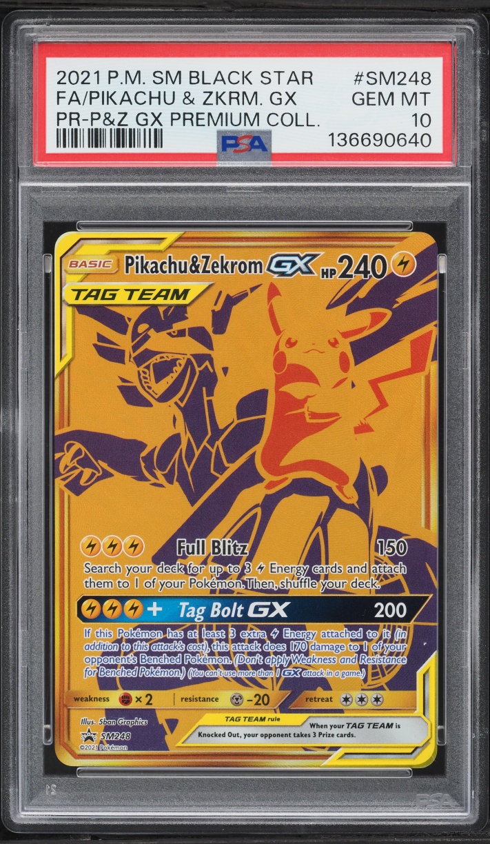 2021 Pokemon Sun & Moon Promo Premium Collection Full Art Pikachu & Zekrom GX #SM248 PSA 10 GEM
