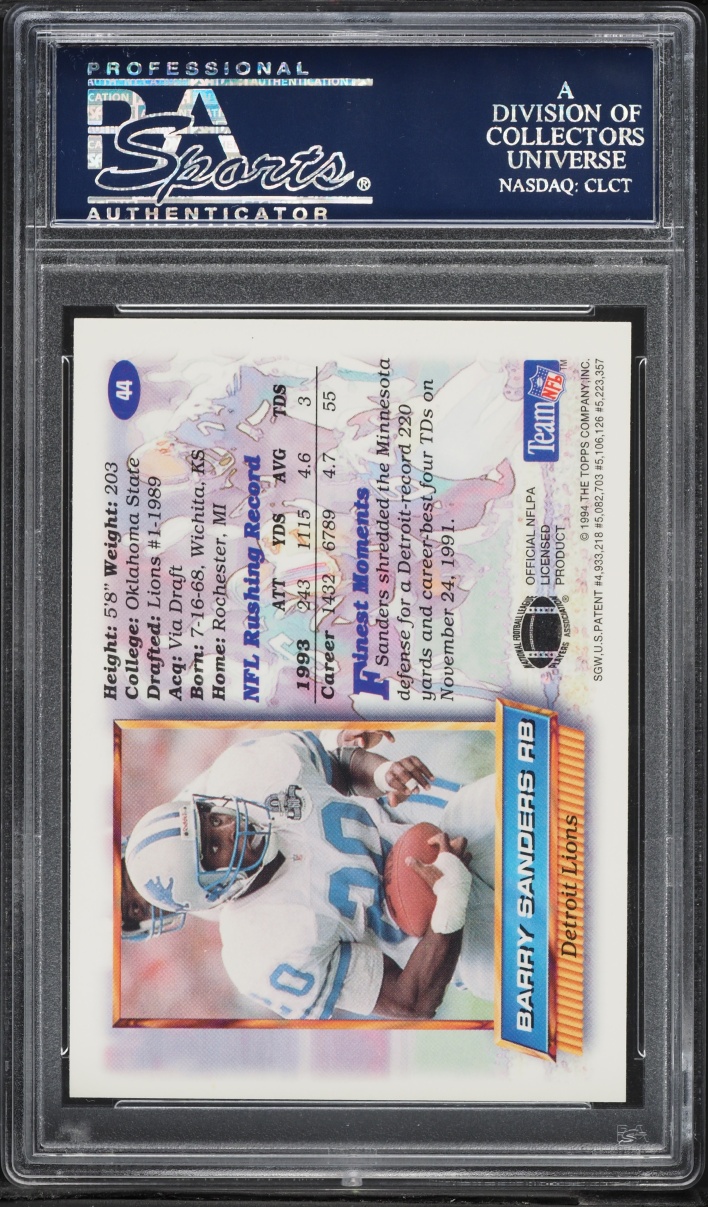 1994 Finest Refractor Barry Sanders #44 PSA 10 GEM MINT - Photo 2