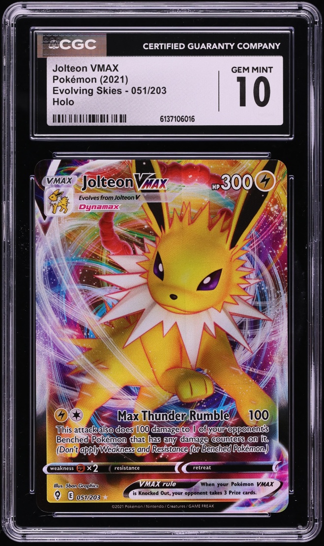 2021 Pokemon Sword & Shield Evolving Skies Full Art Jolteon VMAX #51 CGC 10 GEM MINT