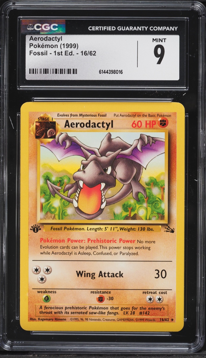 1999 Pokemon Fossil 1st Edition Aerodactyl #16 CGC 9 MINT