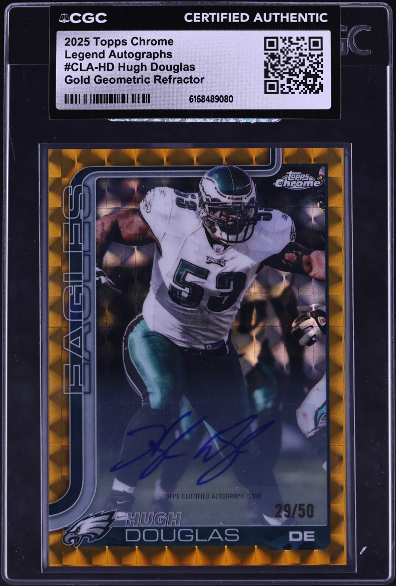 2025 Topps Chrome Legend Gold Geometric Refractor Hugh Douglas AUTO /50 #CLA-HD CGC AUTH