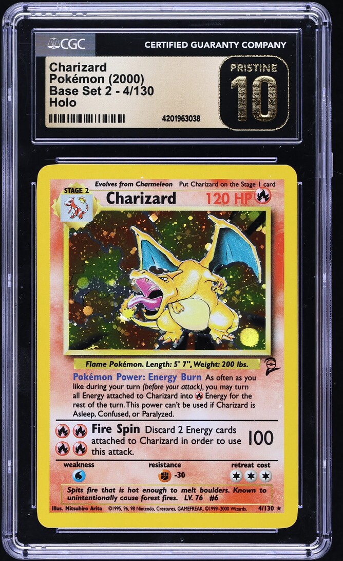 2000 Pokemon Base Set 2 Holo Charizard #4 CGC 10 PRISTINE