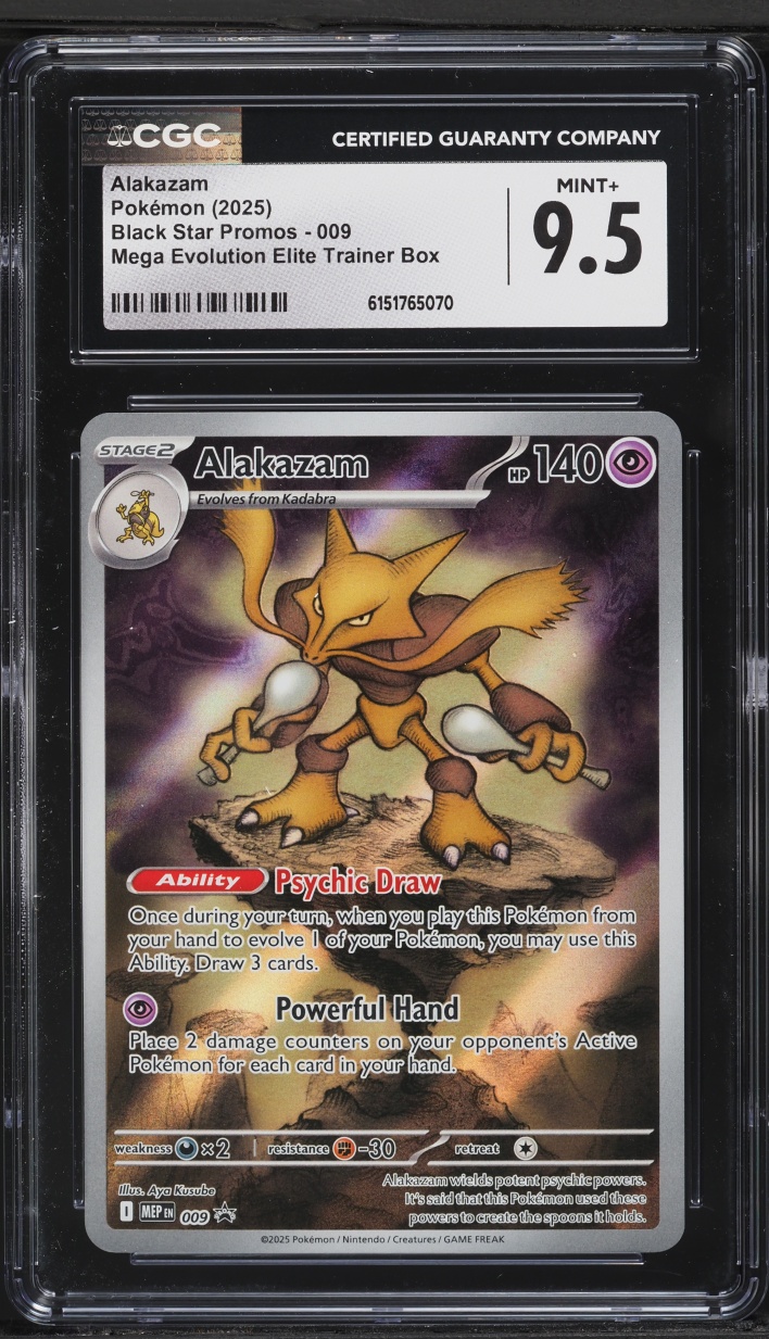2025 Pokemon Mega Evolution Black Star Promo ETB Full Art Alakazam #9 CGC 9.5 MINT+