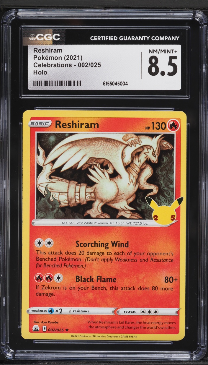 2021 Pokemon Sword & Shield Celebrations Holo Reshiram #2 CGC 8.5 NM-MT+