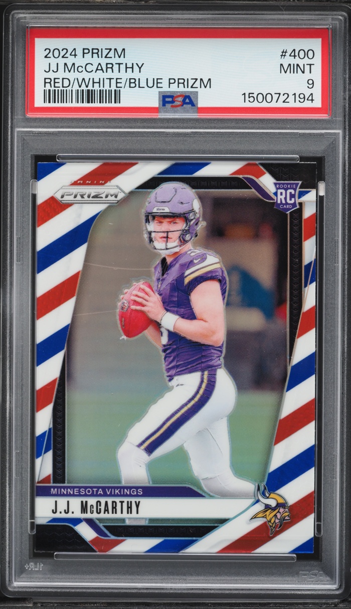2024 Panini Prizm Red White Blue J.J. McCarthy ROOKIE #400 PSA 9 MINT