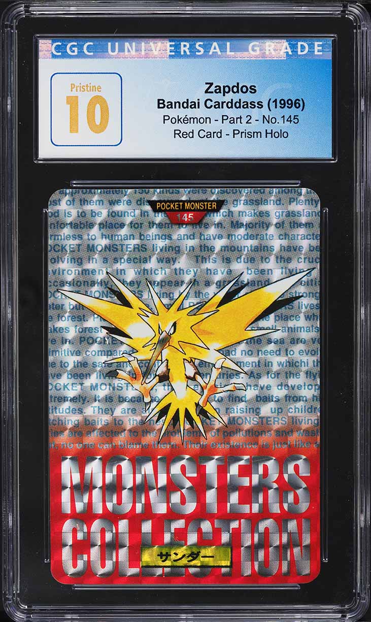 1996 Pokemon Japanese Bandai Carddass Vending Prism Zapdos #145 CGC 10 PRISTINE