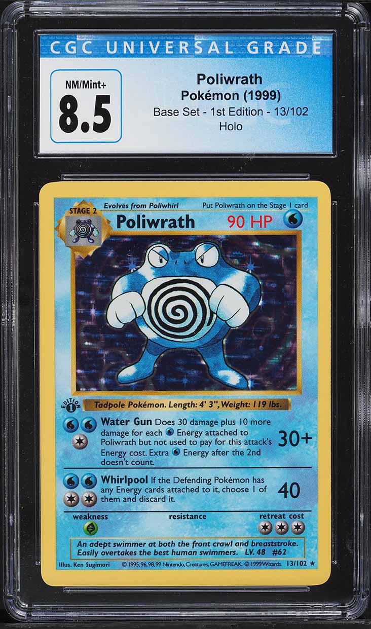 1999 Pokemon Base Set Shadowless 1st Edition Holo Poliwrath #13 CGC 8.5 NM-MT+
