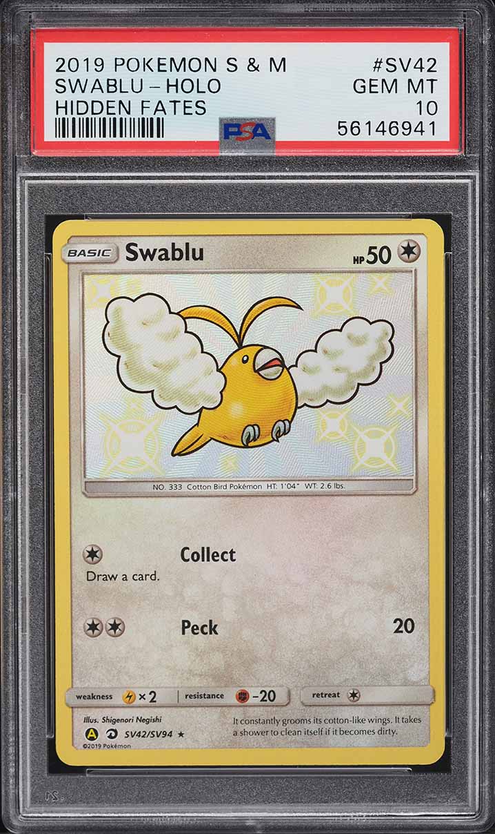 2019 Pokemon Sun & Moon Hidden Fates Shiny Swablu #SV42 PSA 10 GEM MINT