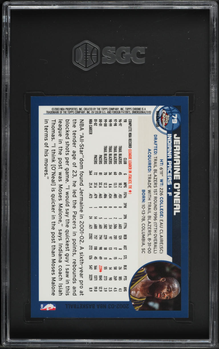 2002 Topps Chrome Refractor Jermaine O'Neal #79 SGC 9 MINT