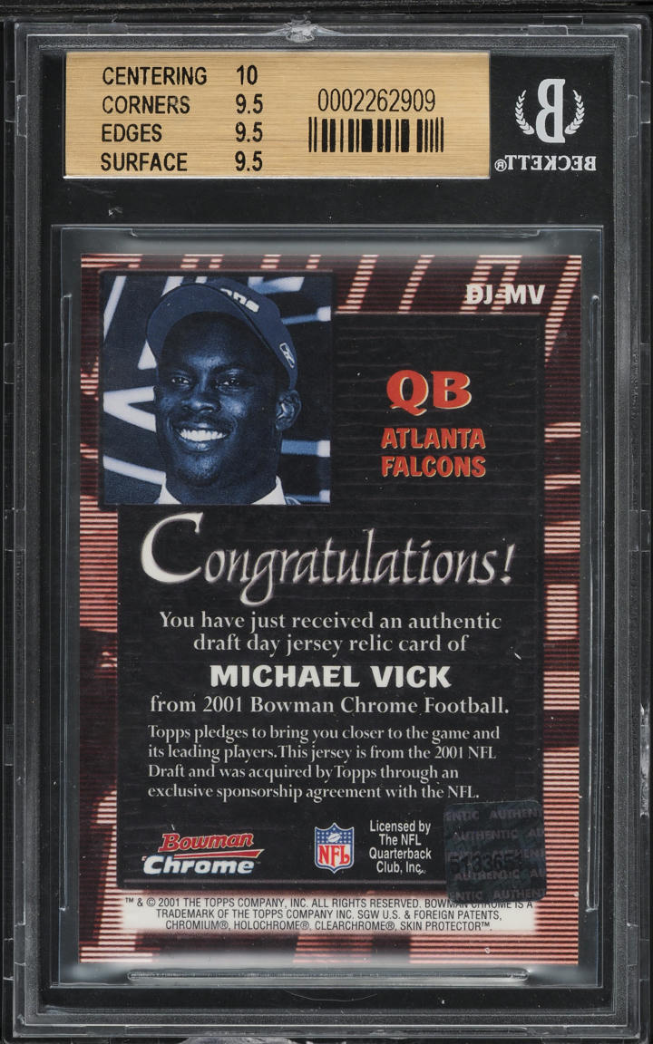 2001 Bowman Chrome Draft Day Relics Michael Vick ROOKIE PATCH #DJ-MV BGS 9.5 GEM