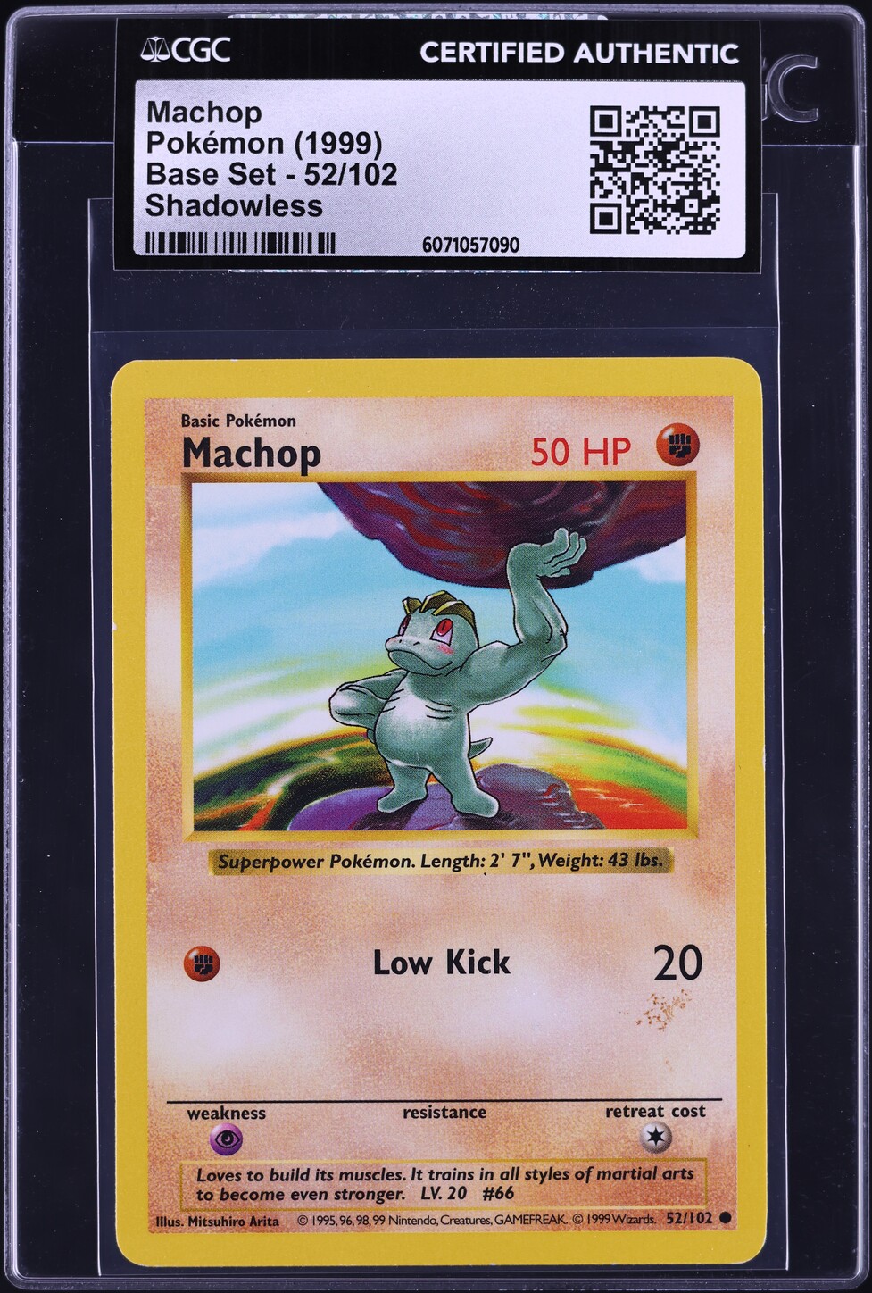 1999 Pokemon Base Set Shadowless Machop #52 CGC AUTH