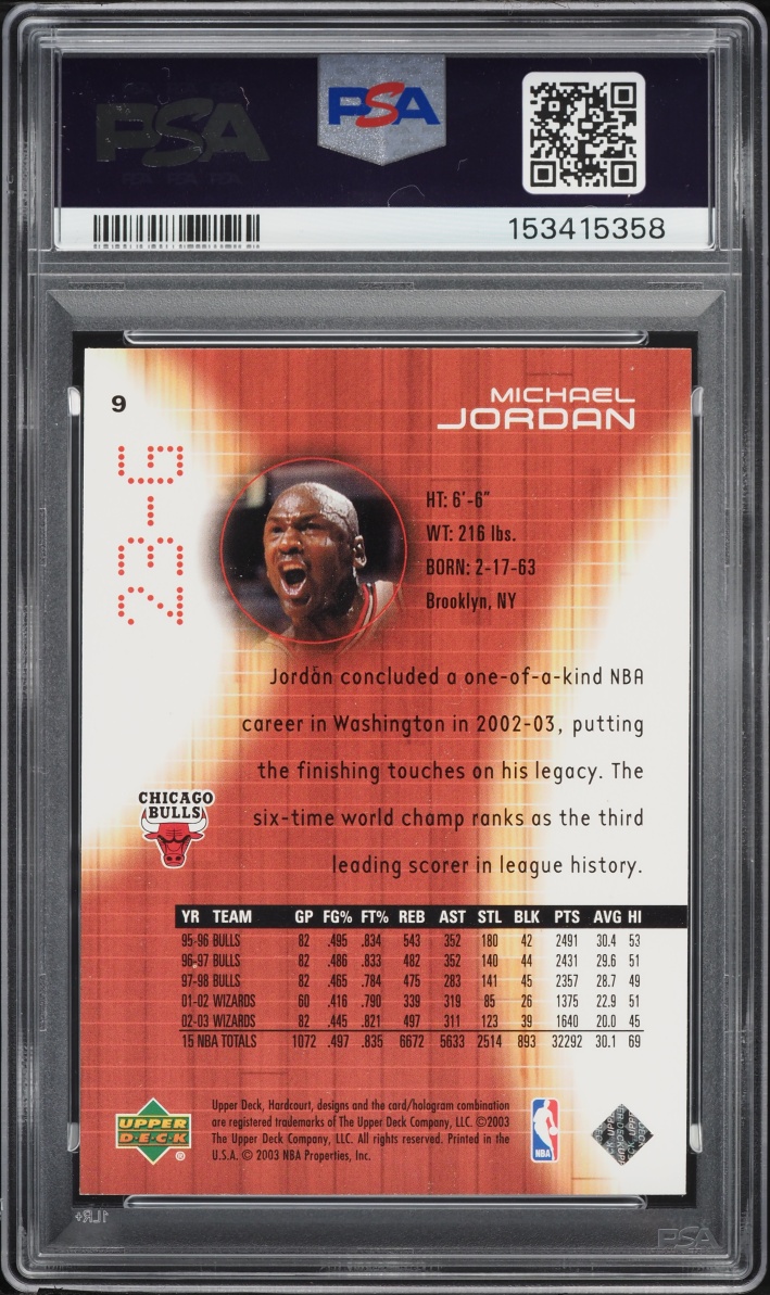 2003 Upper Deck Hardcourt Michael Jordan #9 PSA 10 GEM MINT