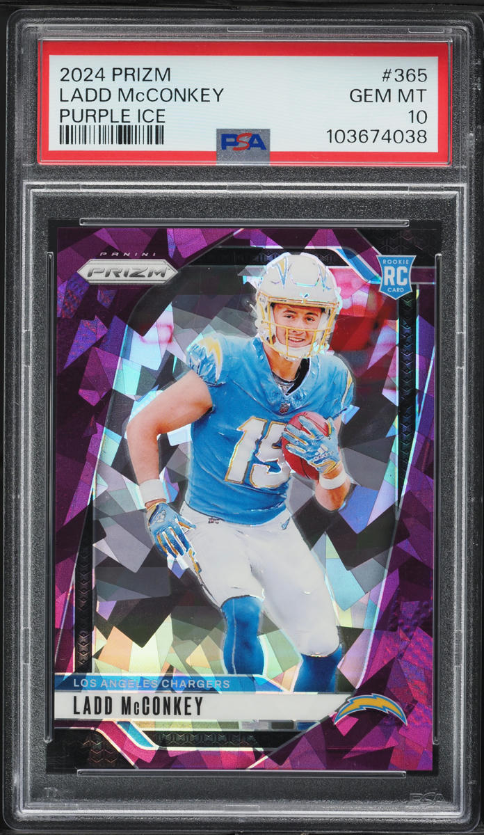2024 Panini Prizm Purple Ice Ladd McConkey ROOKIE /225 #365 PSA 10 GEM MINT