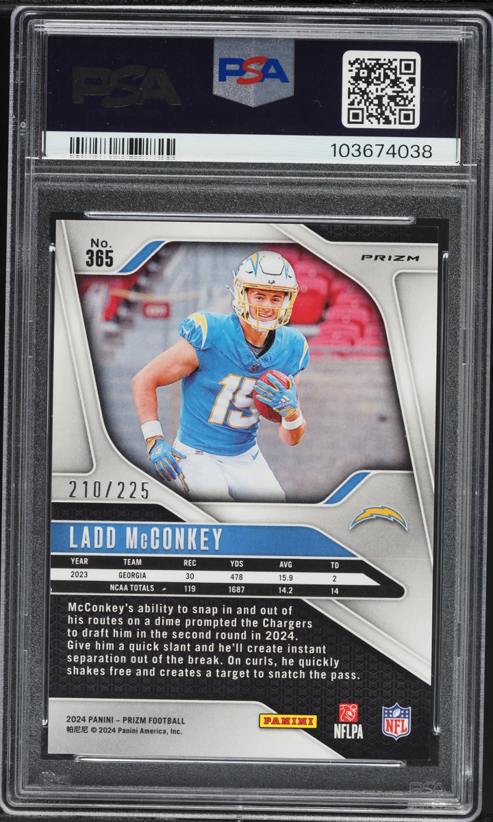 2024 Panini Prizm Purple Ice Ladd McConkey ROOKIE /225 #365 PSA 10 GEM MINT