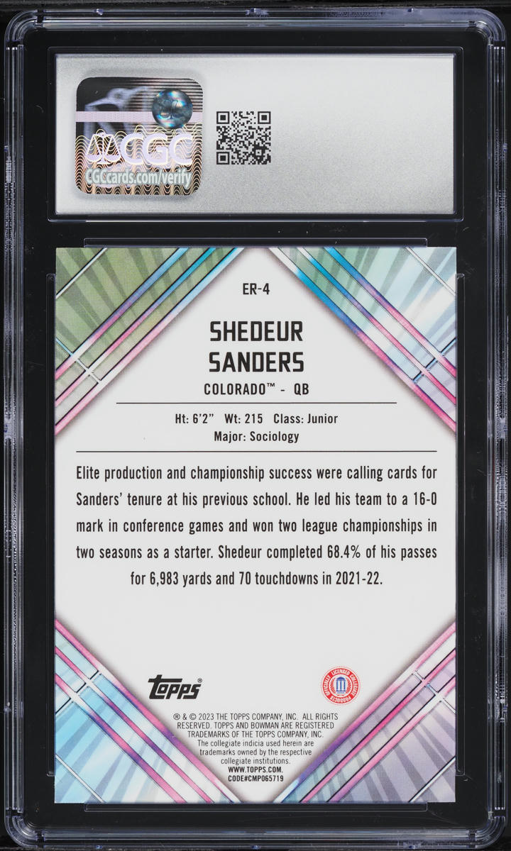 2023 Bowman Chrome U Unexpected Delights Early Risers Shedeur Sanders RC CGC 9