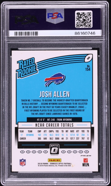 2018 Donruss Optic Holo Josh Allen ROOKIE AUTO DNA 10 #154 PSA 7 NRMT