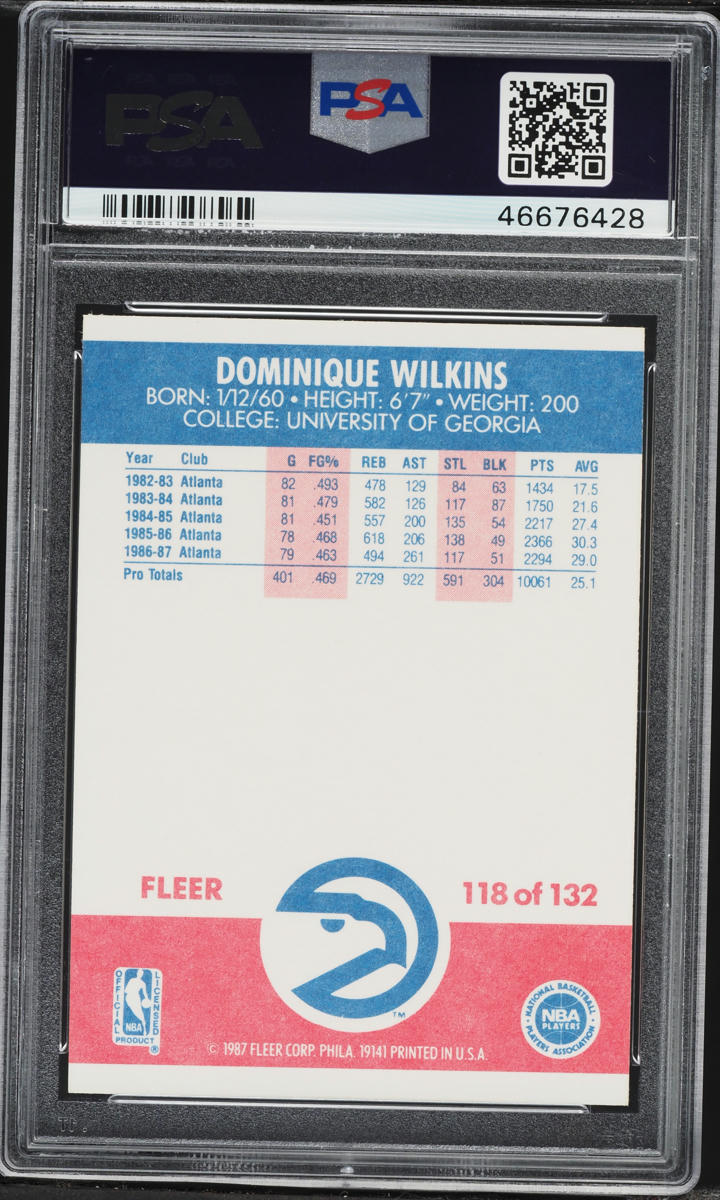 1987 Fleer Basketball Dominique Wilkins #118 PSA 10 GEM MINT