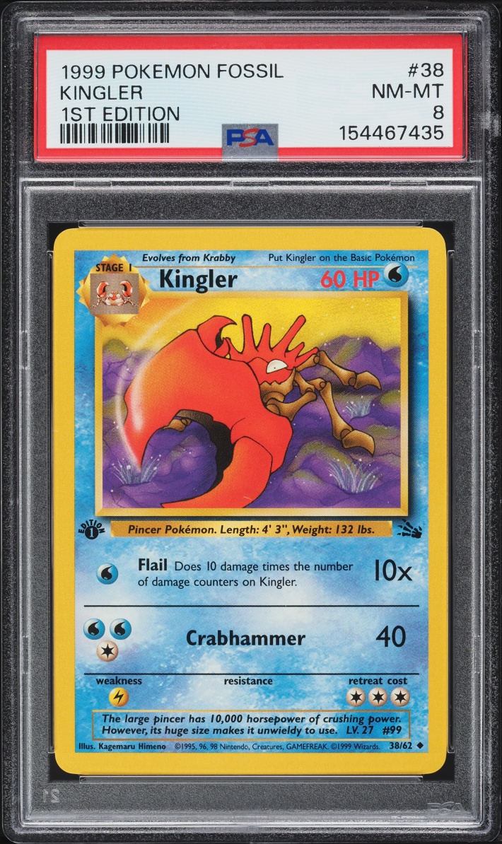 1999 Pokemon Fossil 1st Edition Kingler #38 PSA 8 NM-MT