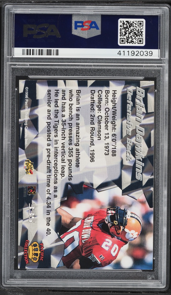 1996 Pacific Football Brian Dawkins ROOKIE #335 PSA 8.5 NM-MT+