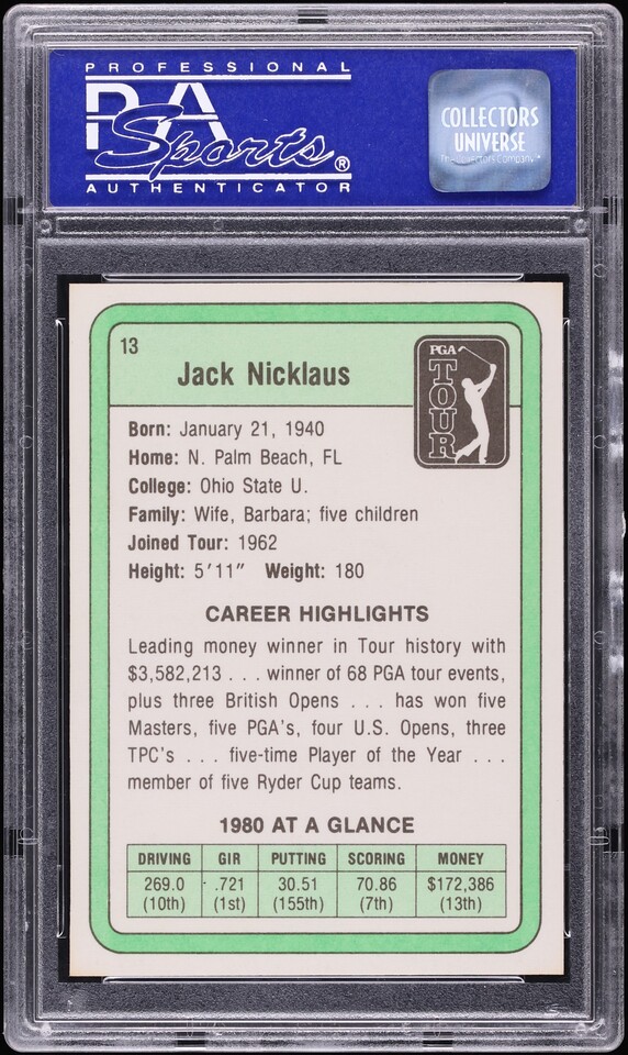 1981 Donruss Golf Jack Nicklaus #13 Rookie PSA 9 MINT