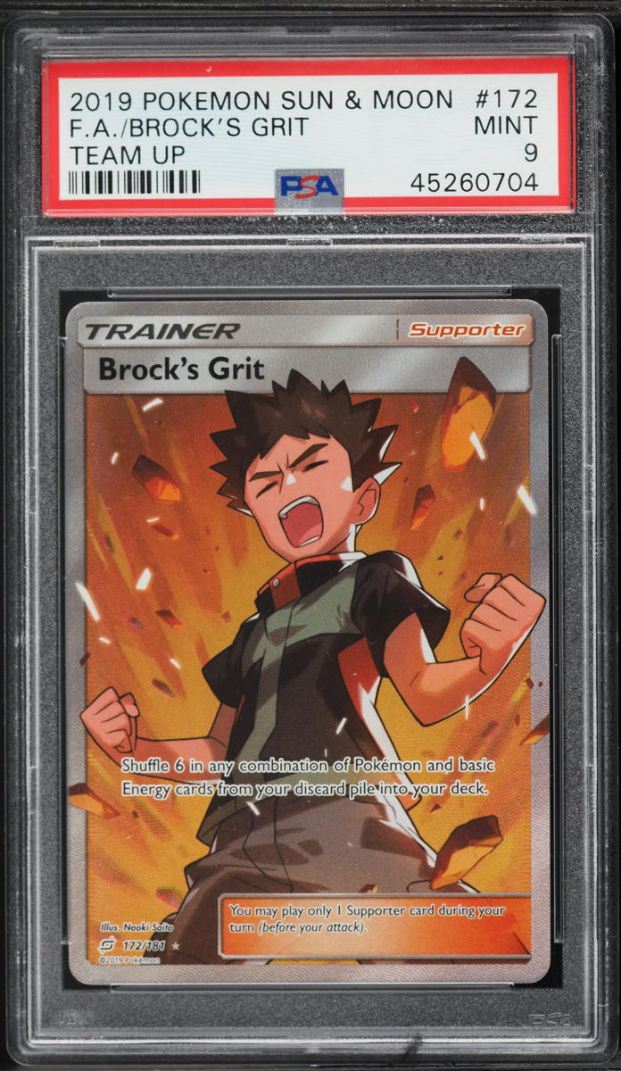 2019 Pokemon Sun & Moon Team Up Full Art Brock's Grit #172 PSA 9 MINT