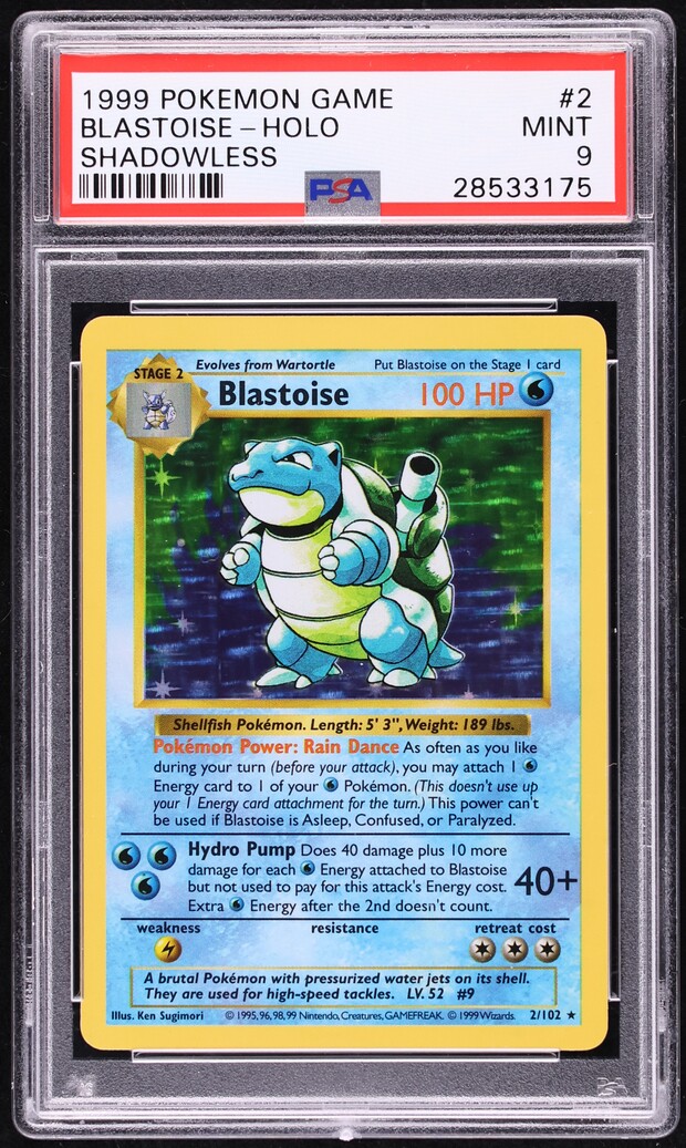 1999 Pokemon Base Set Shadowless Holo Blastoise #2 PSA 9 MINT