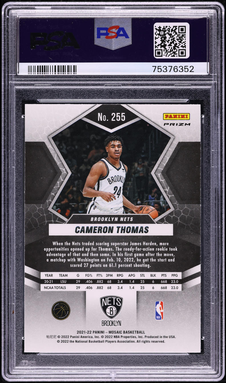2021 Panini Mosaic White Sparkle Cameron Thomas ROOKIE #255 PSA 10 GEM MINT