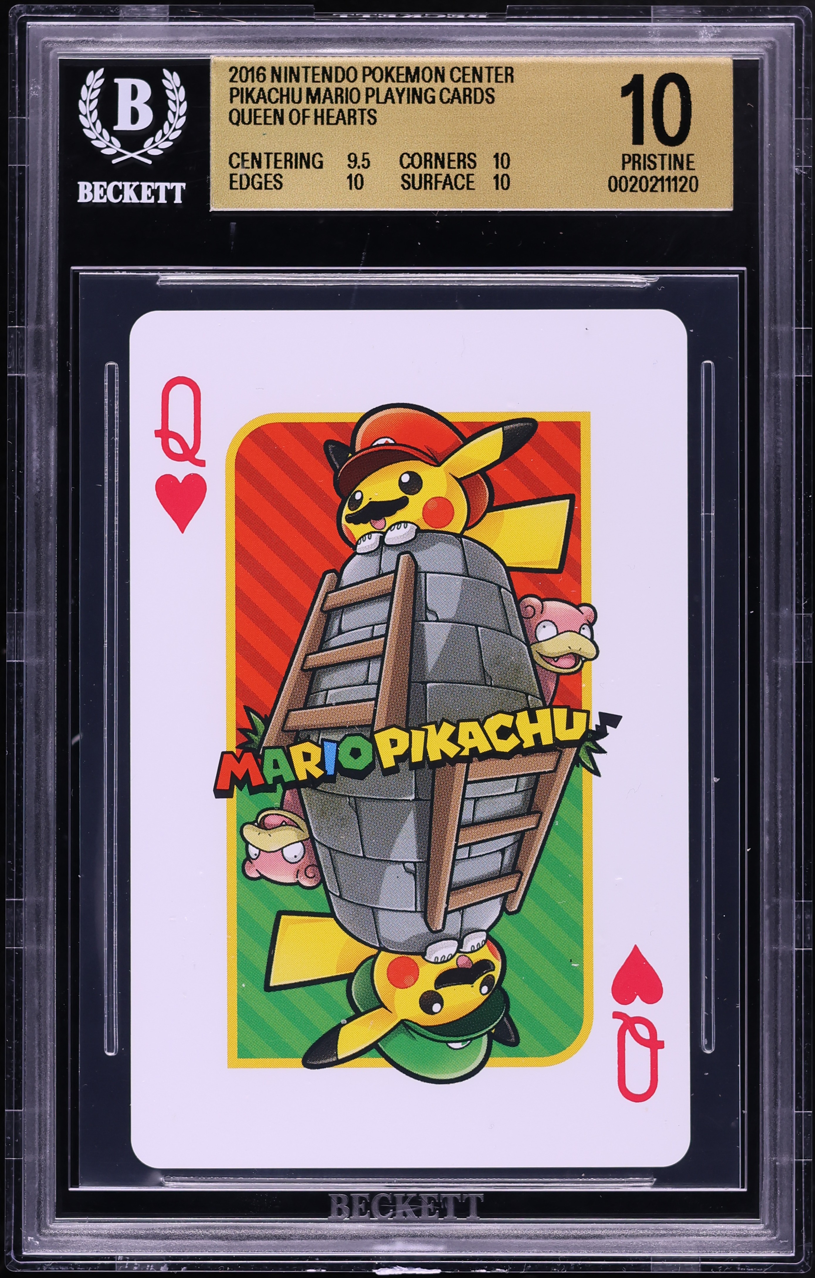 2016 Nintendo Pokemon Center Pikachu Mario Playing Cards Queen Of Hearts #NNO BGS 10 PRISTINE