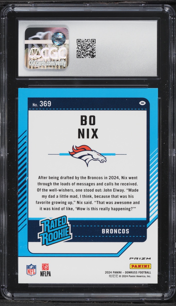 2024 Donruss Optic Preview Red Wave Bo Nix ROOKIE #369 CGC 10 GEM MINT