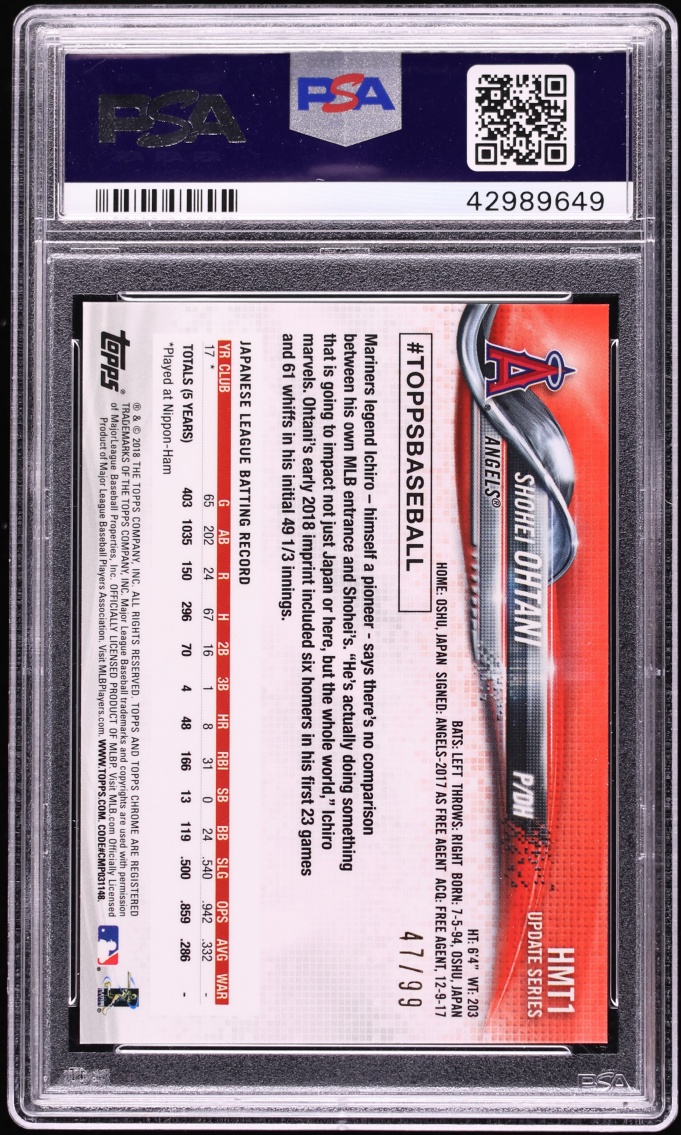 2018 Topps Chrome Update Xfractor Shohei Ohtani ROOKIE /99 #HMT1 PSA 10 GEM MINT