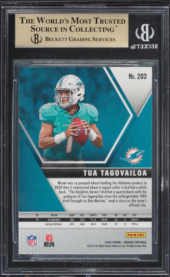 2020 Panini Mosaic Tua Tagovailoa ROOKIE #203 BGS 9.5 GEM MINT