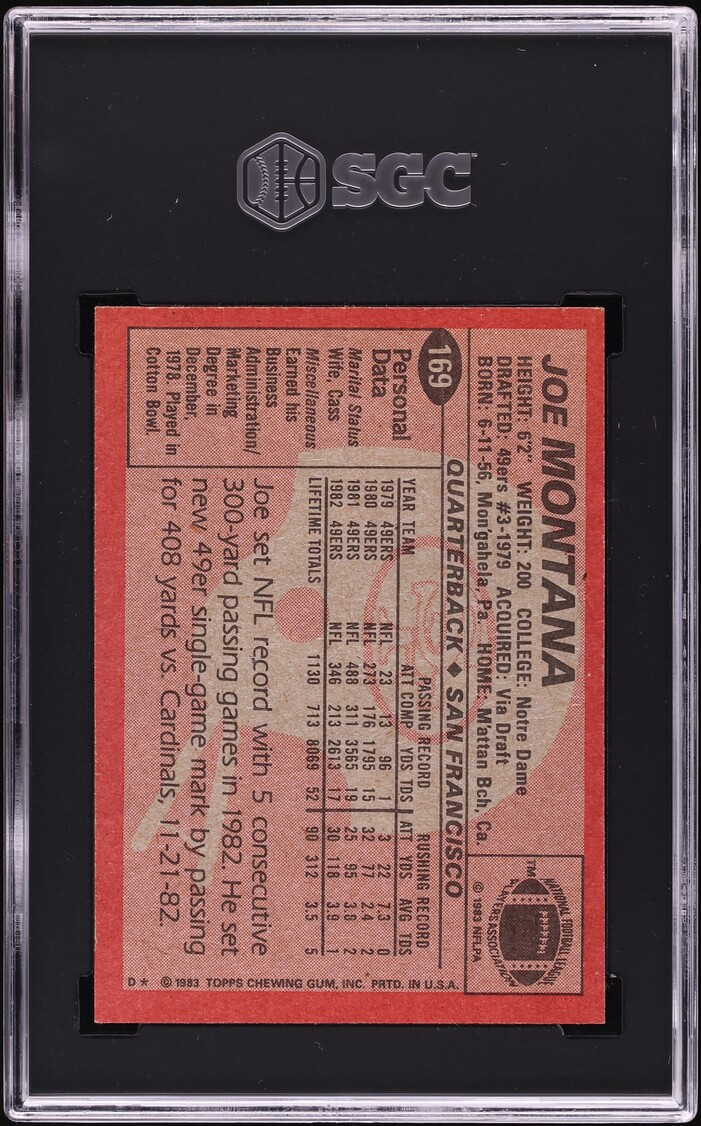 1983 Topps Football Joe Montana #169 SGC 8 NM-MT