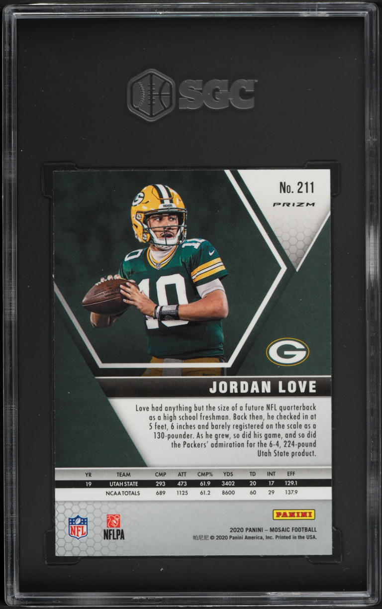 2020 Panini Mosaic Silver Prizm Jordan Love ROOKIE #211 SGC 10 GEM MINT