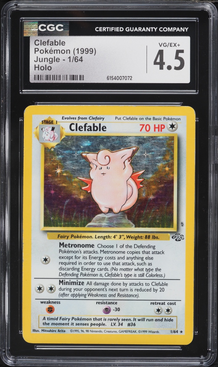 1999 Pokemon Jungle Holo Clefable #1 CGC 4.5 VGEX+