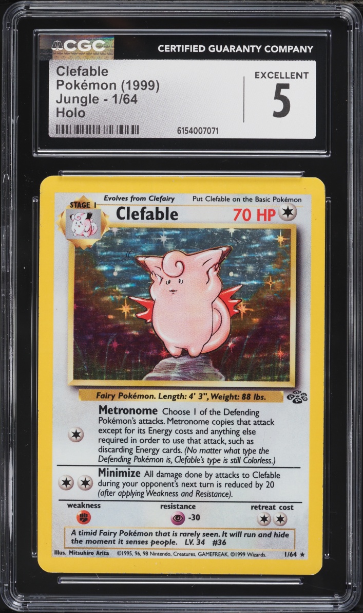 1999 Pokemon Jungle Holo Clefable #1 CGC 5 EX