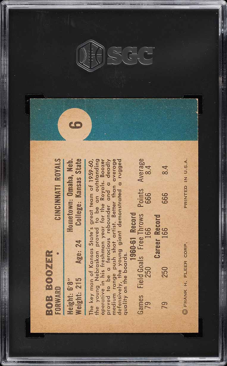 1961 Fleer Basketball Bob Boozer ROOKIE #6 SGC 6 EXMT