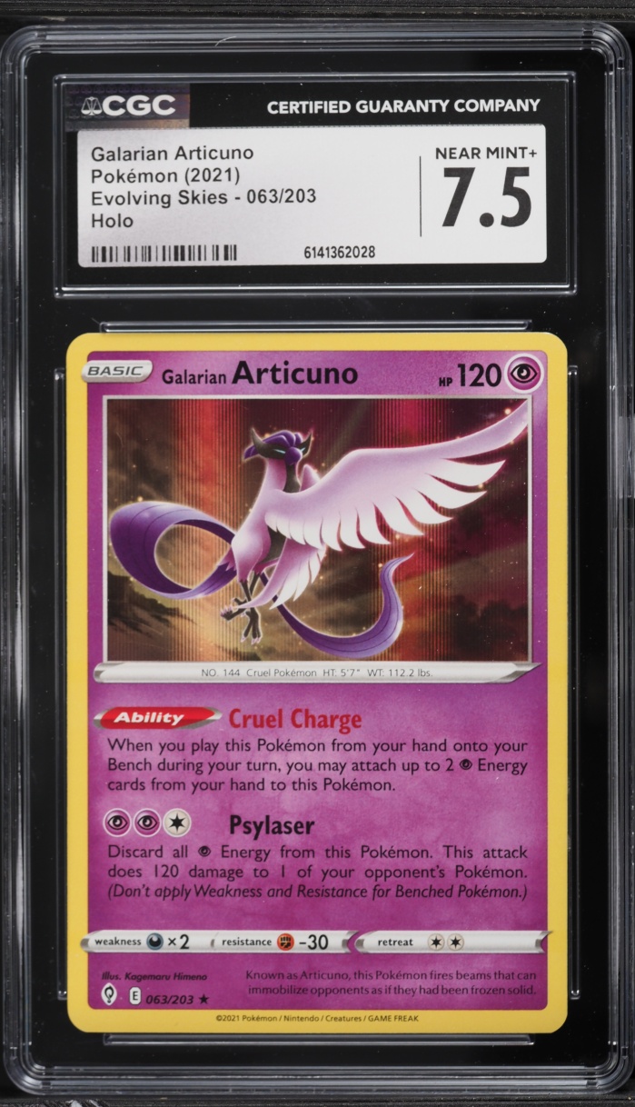 2021 Pokemon Sword & Shield Evolving Skies Holo Galarian Articuno #063 CGC 7.5 NRMT+