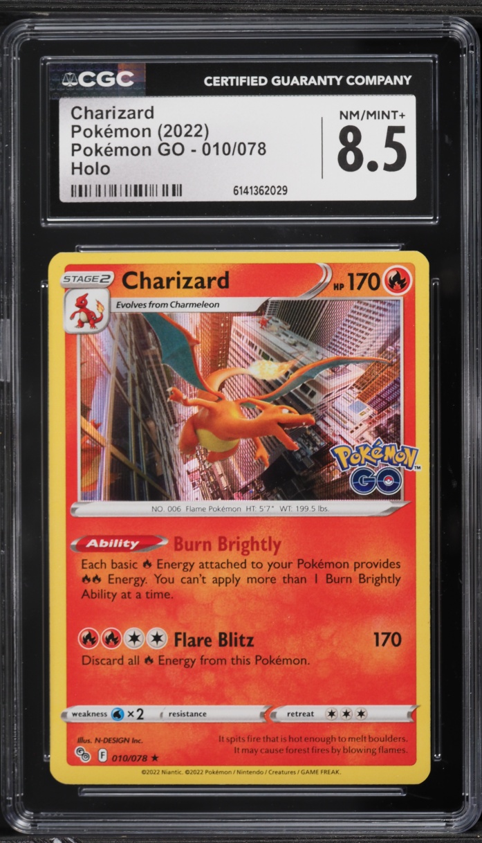 2022 Pokemon Sword & Shield GO Holo Charizard #10 CGC 8.5 NM-MT+